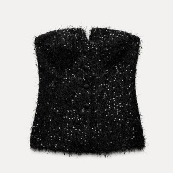 ZARA FRINGE AND SEQUIN BUSTIER TOP - Picture 1 of 10